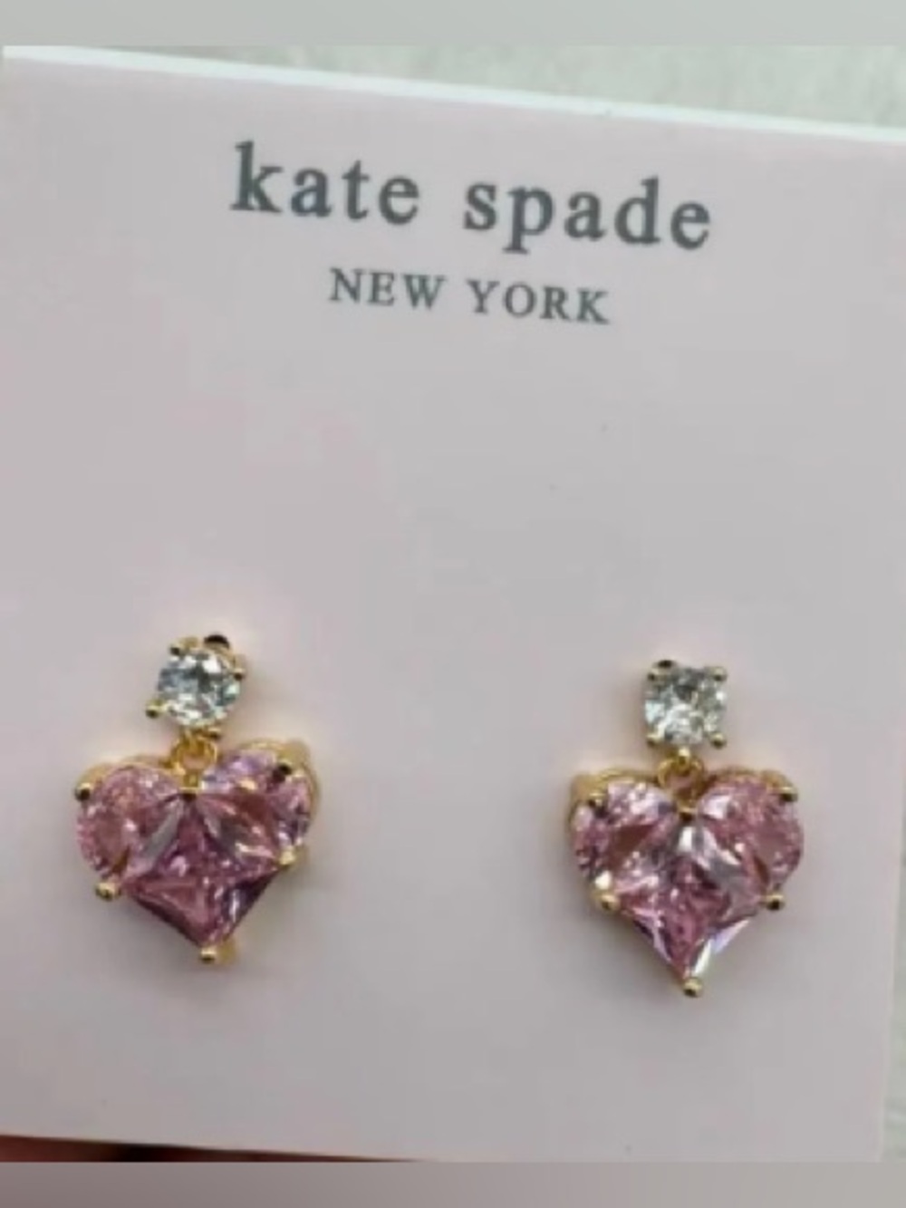 kate spade Pink Heart Drop Earrings with Crystal Studs